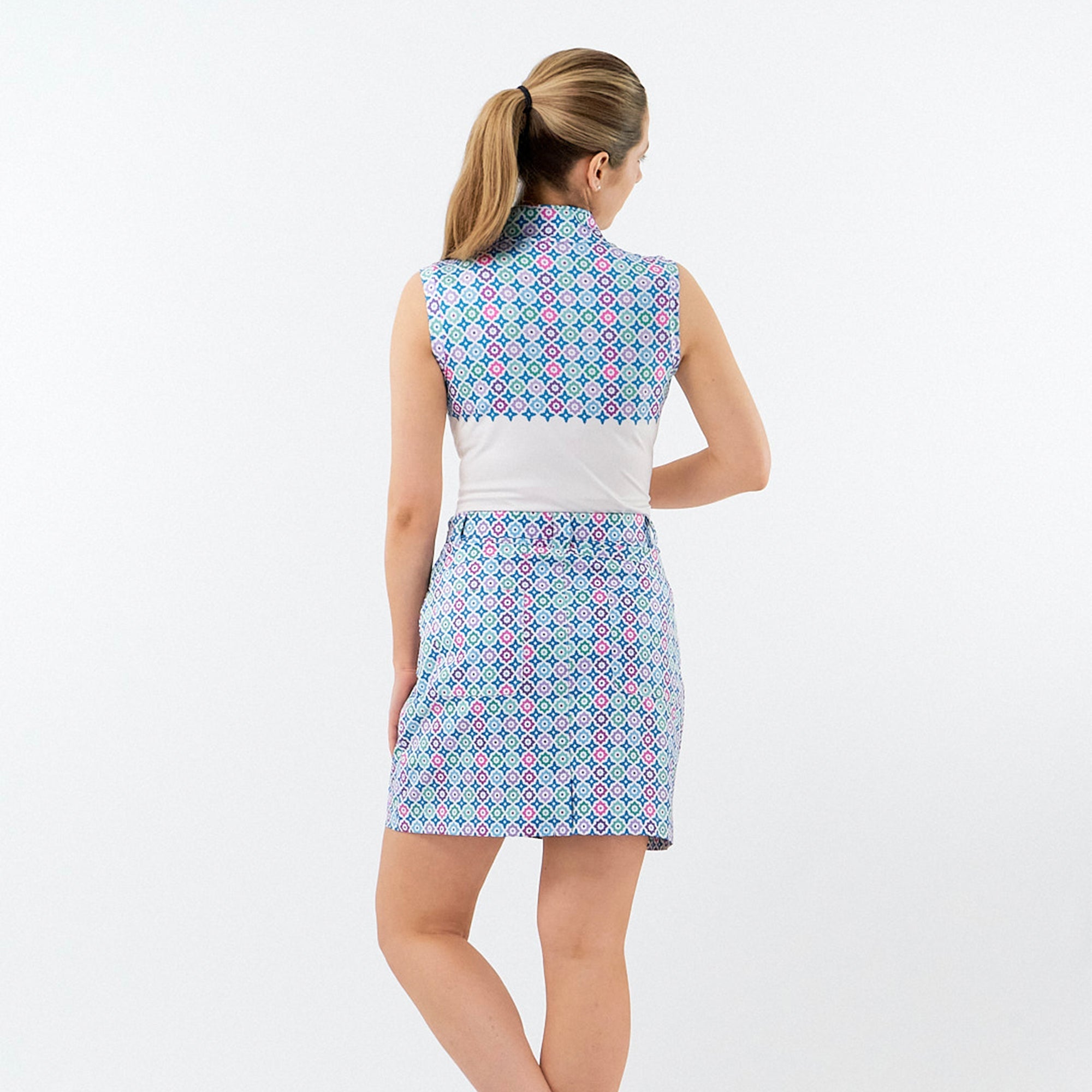 Pure Golf Truth Ladies Sleeveless Golf Polo Shirt Geoflower